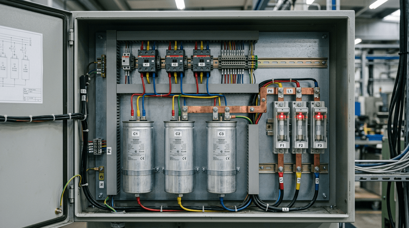 Three-phase capacitor bank panel detail