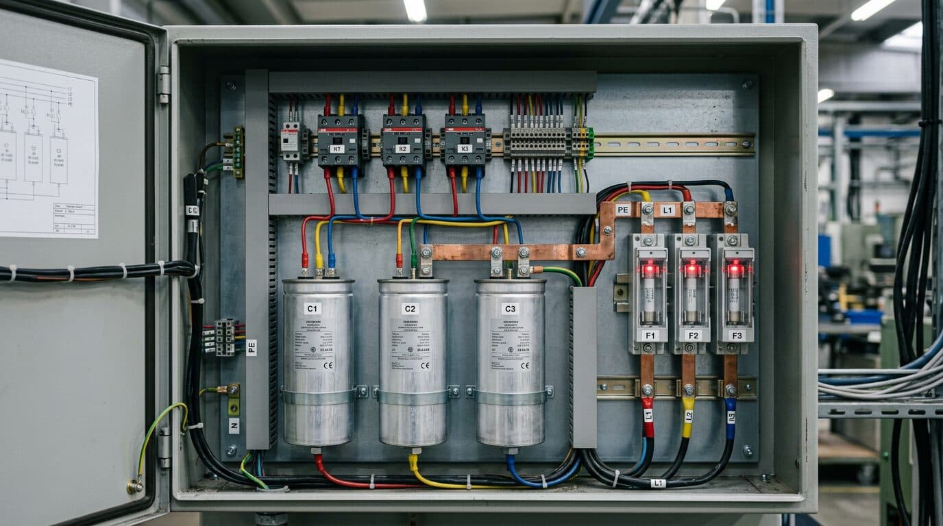 Three-phase capacitor bank panel detail