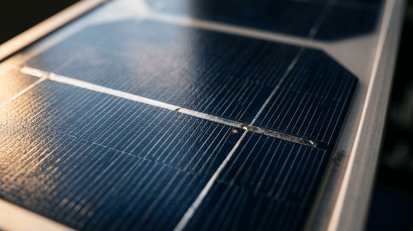 Macro detail of monocrystalline solar panel cells
