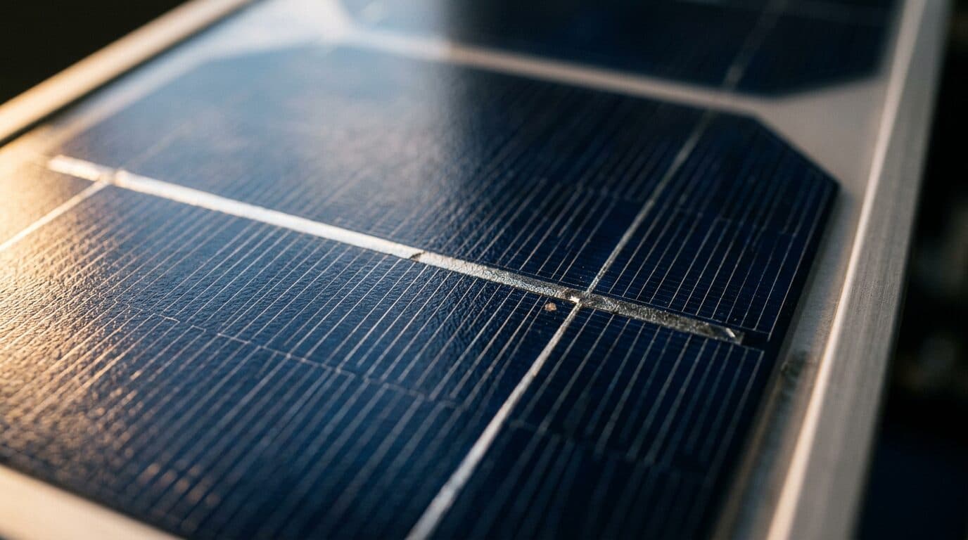 Macro detail of monocrystalline solar panel cells